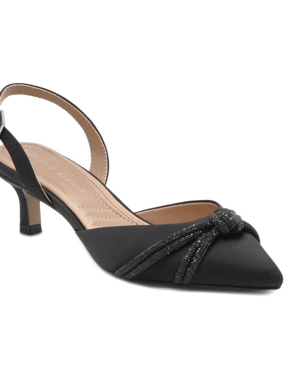 Black Pointed Slingback Kitten Heel with Knotted Accent - Picture 2 of 4